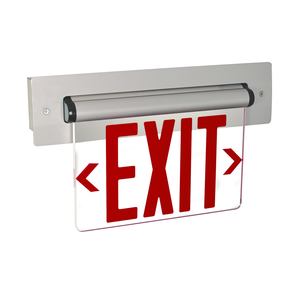 Recessed Adjustable LED Edge-Lit Exit Sign, Battery Backup, 6" Red Letters, Single Face / Clear