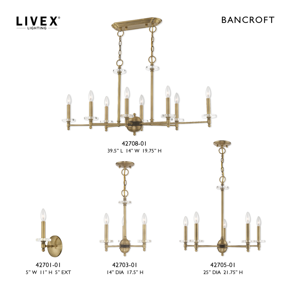 8 Lt Antique Brass Linear Chandelier