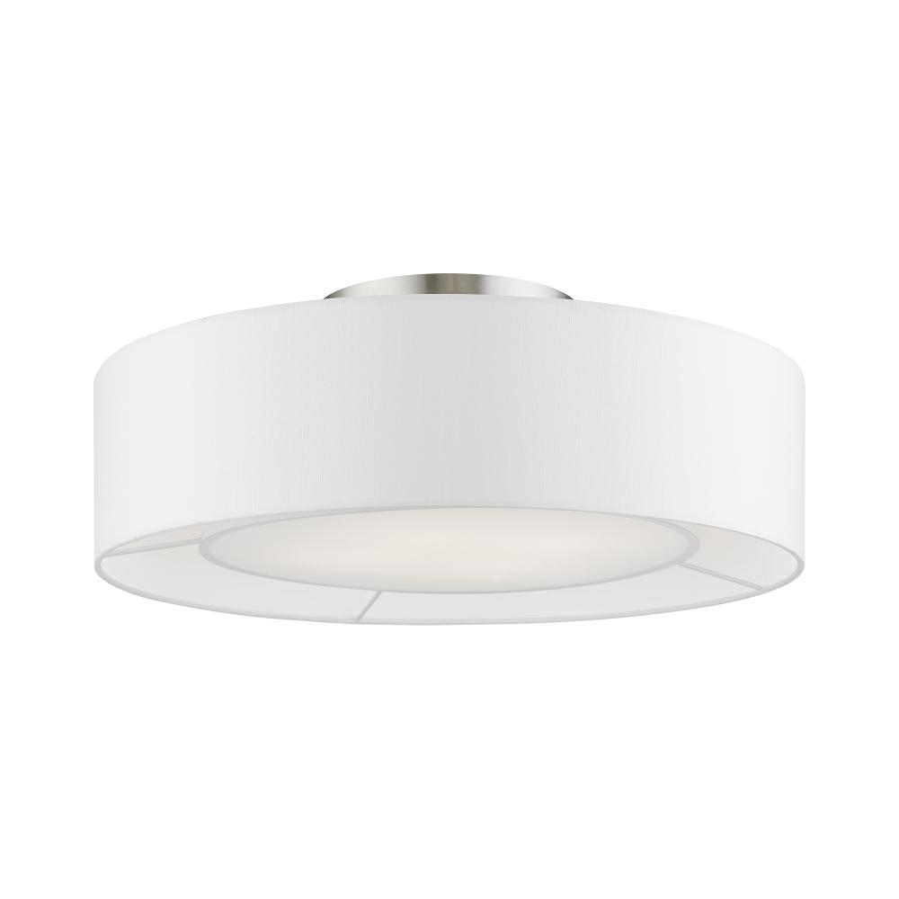 4 Light Brushed Nickel with Shiny White Accents Semi-Flush