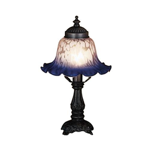 12.5" High Fluted Bell White & Blue Mini Lamp