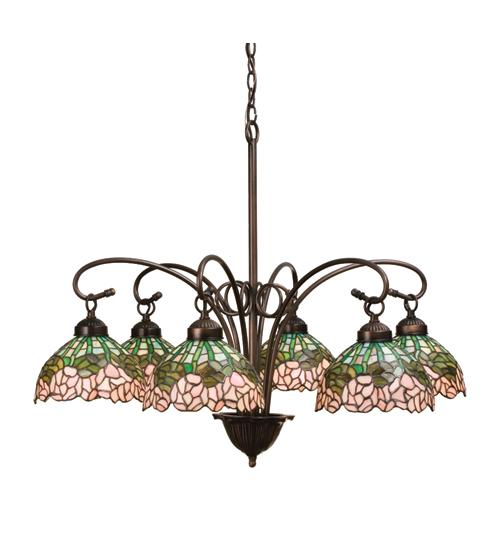 31" Wide Tiffany Cabbage Rose 6 Light Chandelier