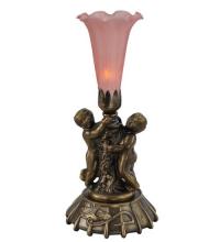 Meyda Blue 12522 - 12" High Pink Pond Lily Twin Cherub Mini Lamp