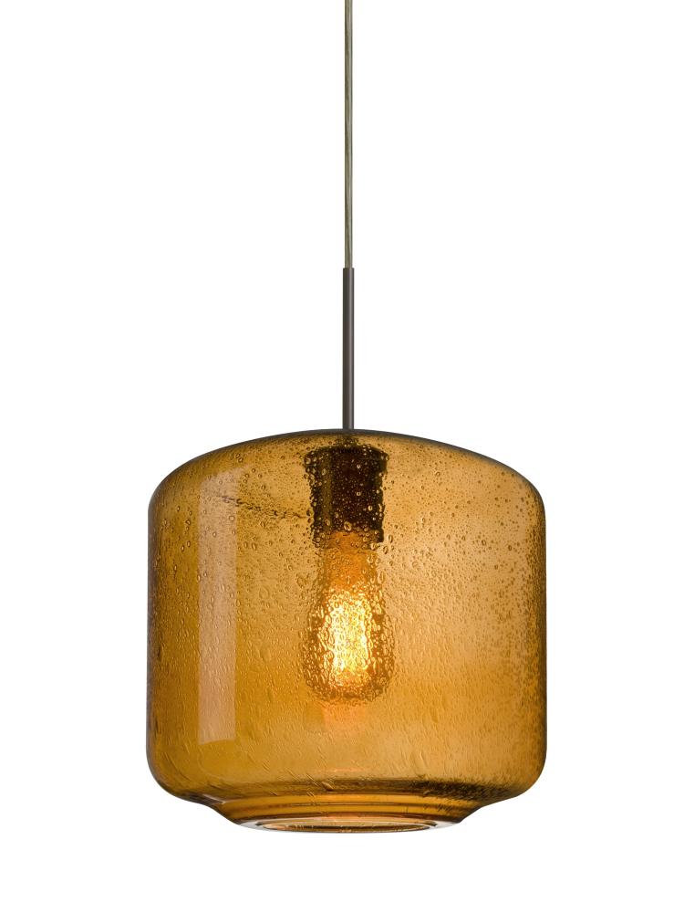 Besa Niles 10 Pendant, Amber Bubble, Bronze Finish, 1x4W LED Filament, 15Ft. Cord