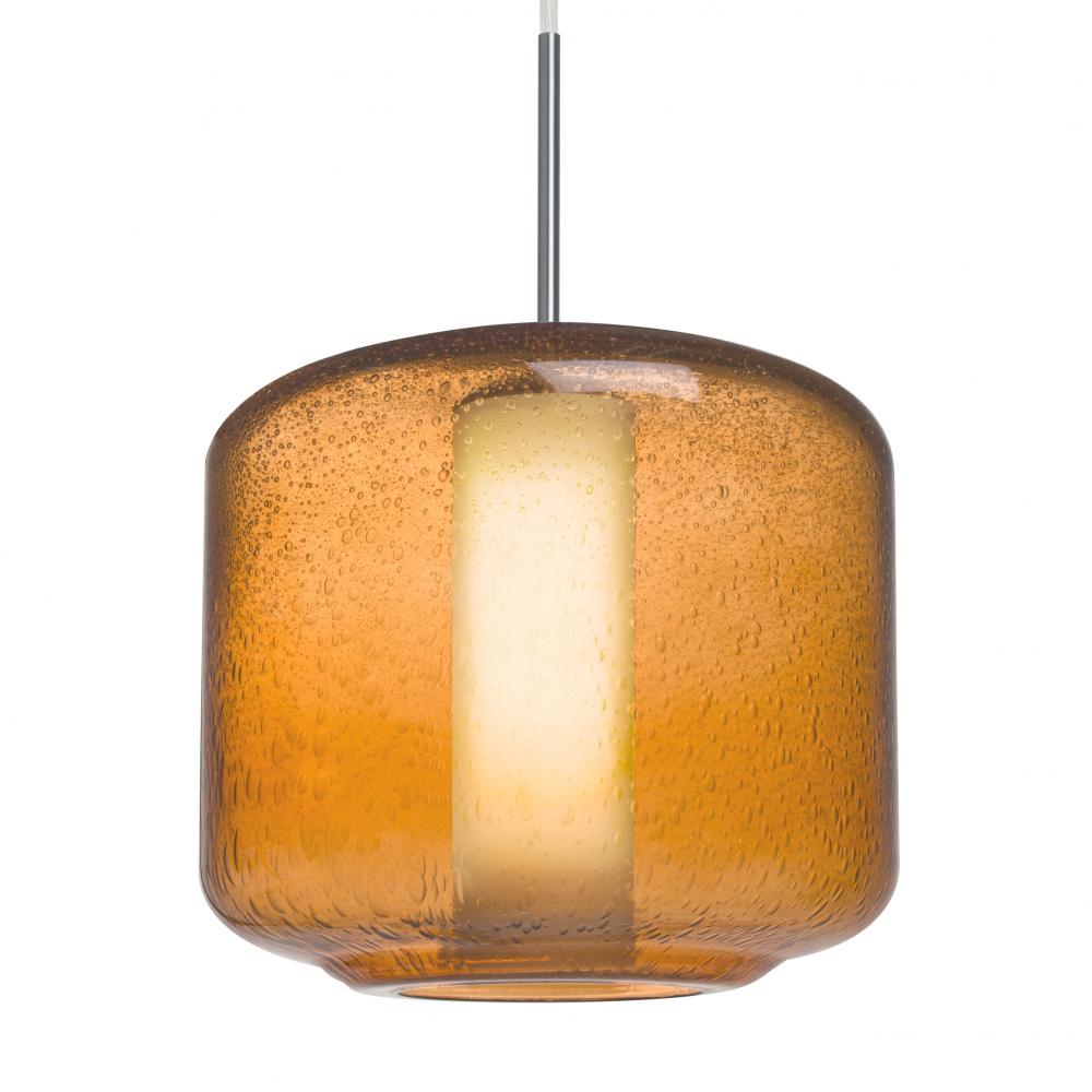 Besa Niles 10 Pendant, Amber Bubble/Opal, Satin Nickel Finish, 1x60W Medium Base T10,