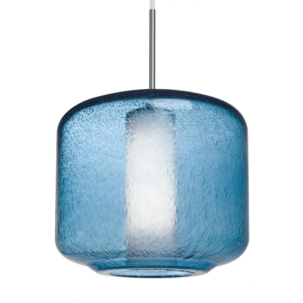 Besa Niles 10 Pendant, Blue Bubble/Opal, Satin Nickel Finish, 1x5W LED, 15Ft. Cord