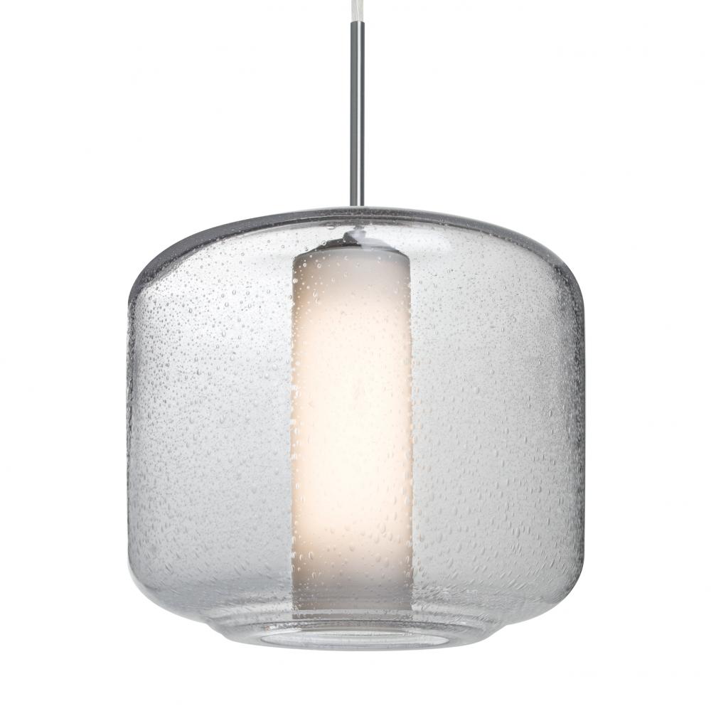 Besa Niles 10 Pendant, Clear Bubble/Opal, Satin Nickel Finish, 1x5W LED, 15Ft. Cord