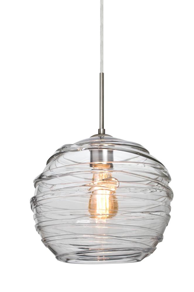 Besa Wave 10 Pendant Satin Nickel Clear 1x8W LED Filament