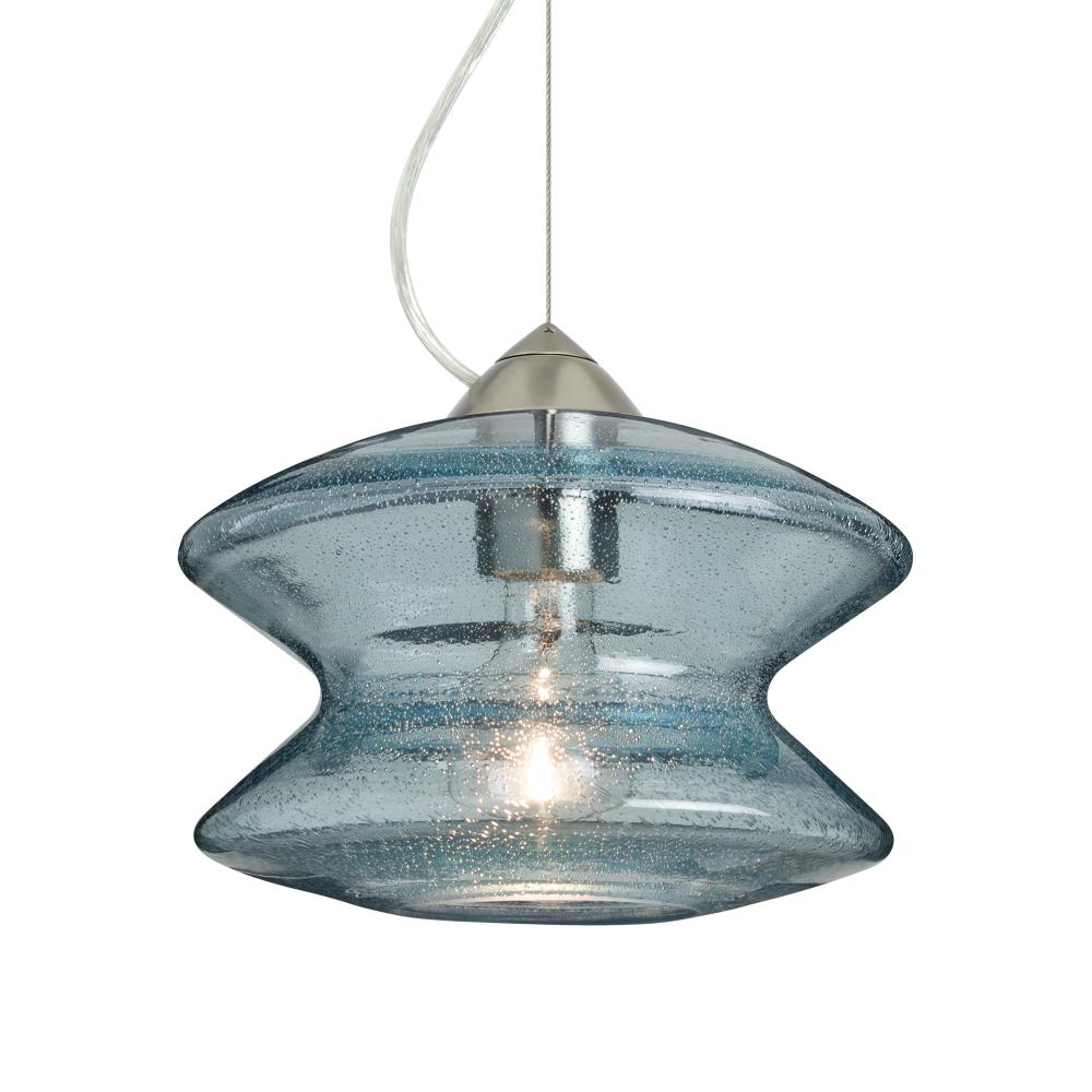 Besa, Zen Cable Pendant , Blue Bubble, Satin Nickel Finish, 1x60W Medium Base