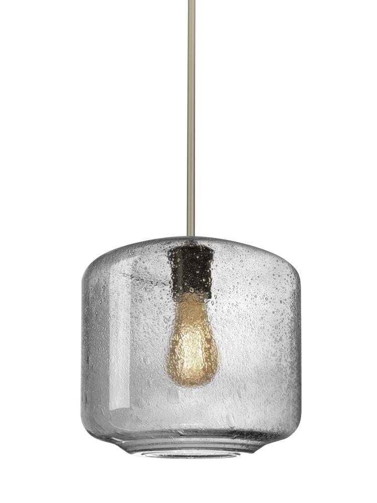 Besa Niles 10 Pendant, Clear Bubble, Satin Nickel Finish, 1x4W LED Filament, 15Ft. Co