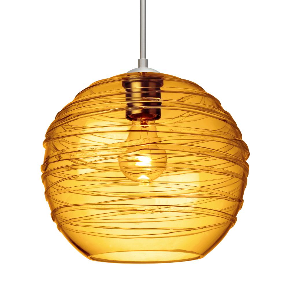 Besa Wave 10 Pendant For Multiport Canopy Satin Nickel Amber 1x60W Medium Base, 15Ft.