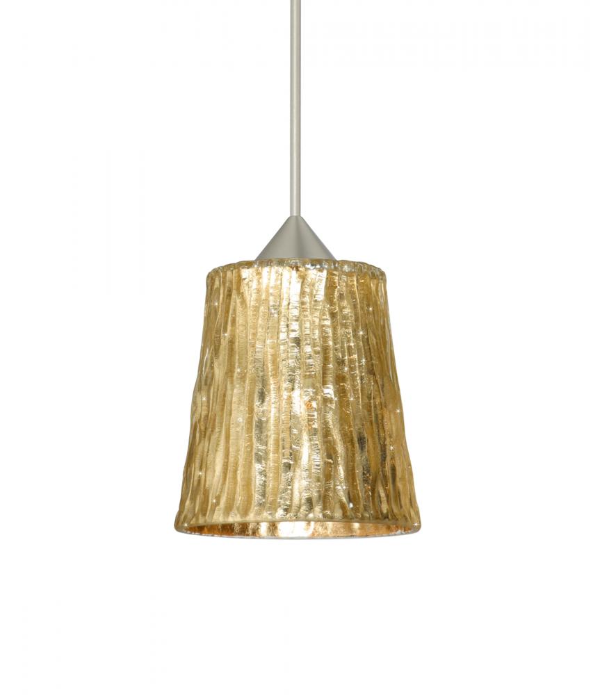 Besa Pendant For Multiport Canopy Nico 4 Satin Nickel Stone Gold Foil 1x5W LED, 15Ft.