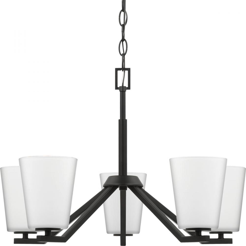 Vertex Collection Five-Light Matte Black Etched White Contemporary Chandelier