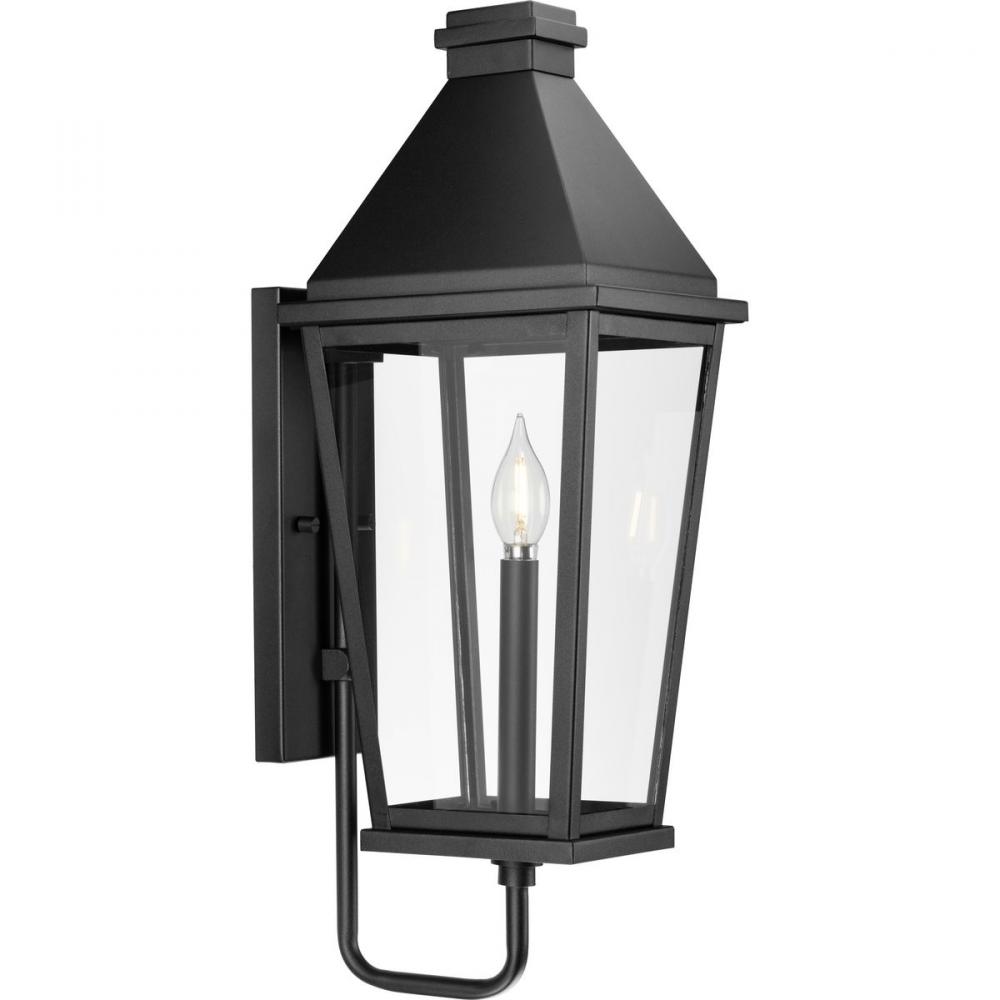 Richmond Hill Collection One-Light Textured Black Clear Glass Modern Farmhouse Outdoor Medium Wall L