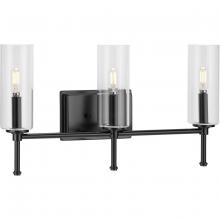 Progress P300358-31M - Elara Collection Three-Light Matte Black Clear Glass New Traditional Bath Vanity Light