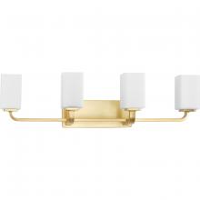 Progress P300371-012 - Cowan Collection Four-Light Modern Satin Brass Etched Opal Glass Bath Vanity Light