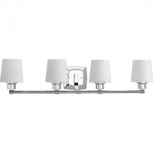 Progress P300019-015 - Glance Collection Four-Light Polished Chrome Etched White Linen Glass Farmhouse Bath Vanity Light