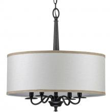 Progress P400218-031 - Durrell Collection Four-Light Matte Black Sailcloth Linen Fabric Shade Coastal Chandelier Light