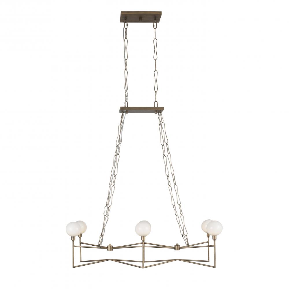 Bodie 6-Lt Linear Pendant w/ Glossy Opal White Glass - Havana Gold