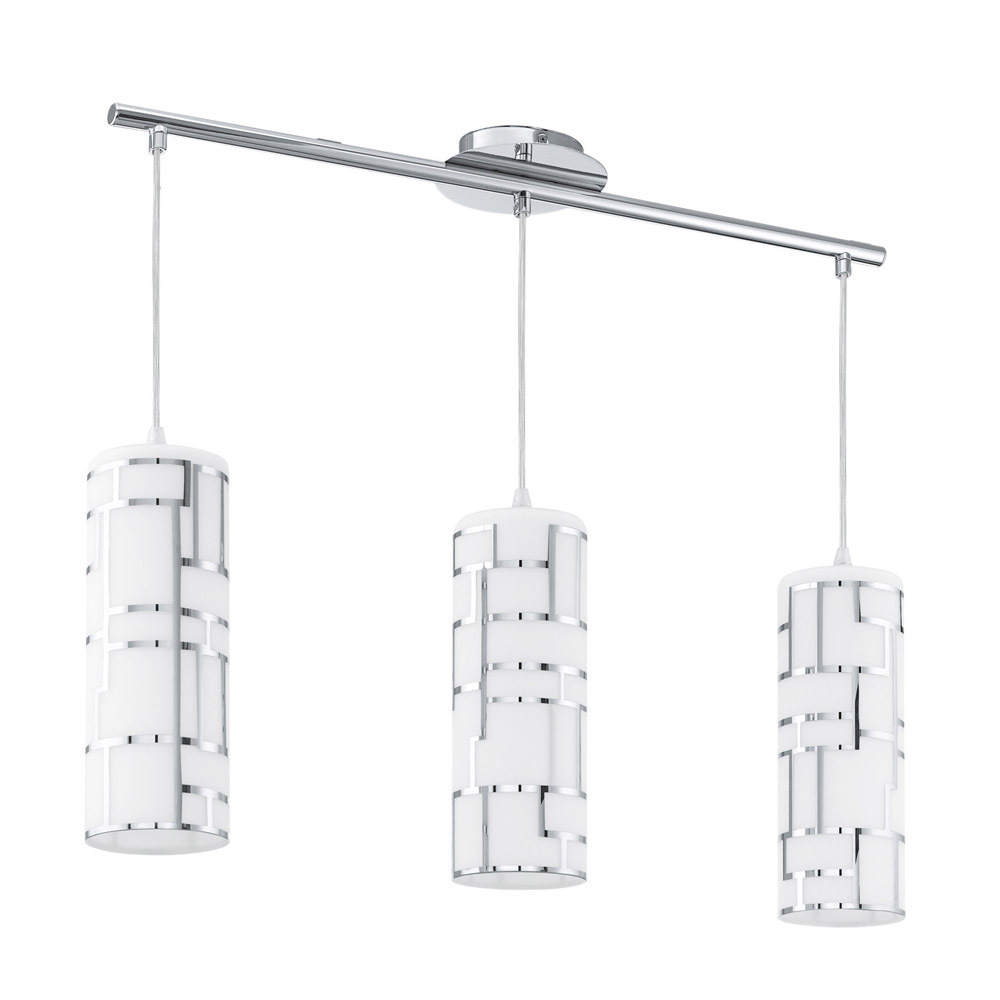 3x60W Multi Light Pendant With Chrome Finish & White Décor Glass