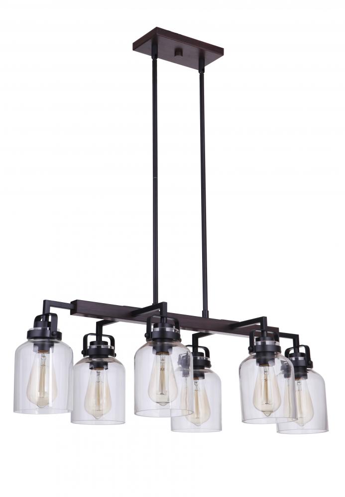 Foxwood 6 Light Island in Flat Black/Dark Teak