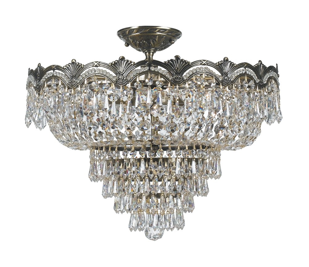 Majestic 5 Light Hand Cut Crystal Historic Brass Ceiling Mount