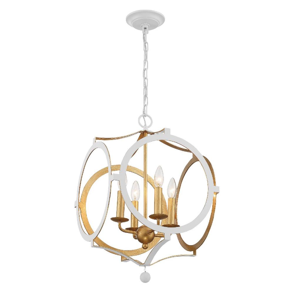 Odelle 4 Light Matte White + Antique Gold Chandelier