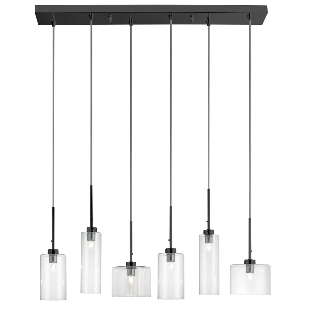 6LT Halogen Horizontal Pendant, MB w/ Clear Glass