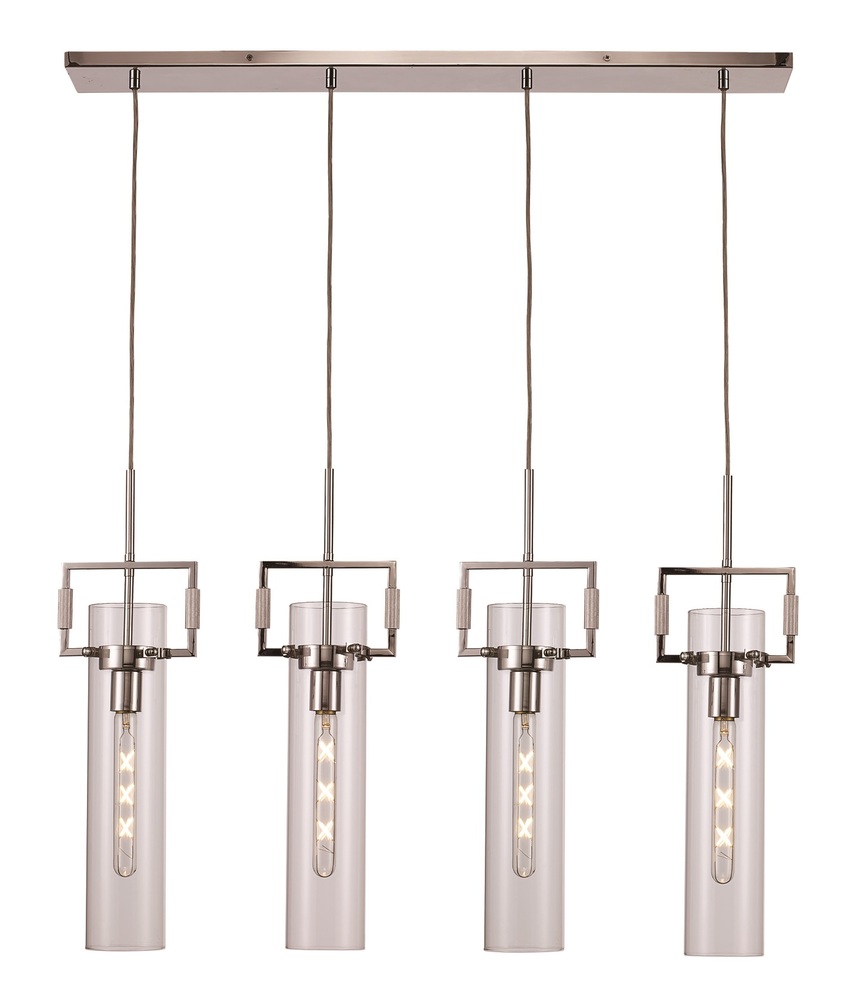 Mie Collection 4-light, 4-shade, 36-inch, Glass Cylinder Linear Kitchen Island Pendant