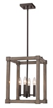 Trans Globe 71274 BK - 4LT PENDANT WOOD SQ CAGE SML-P