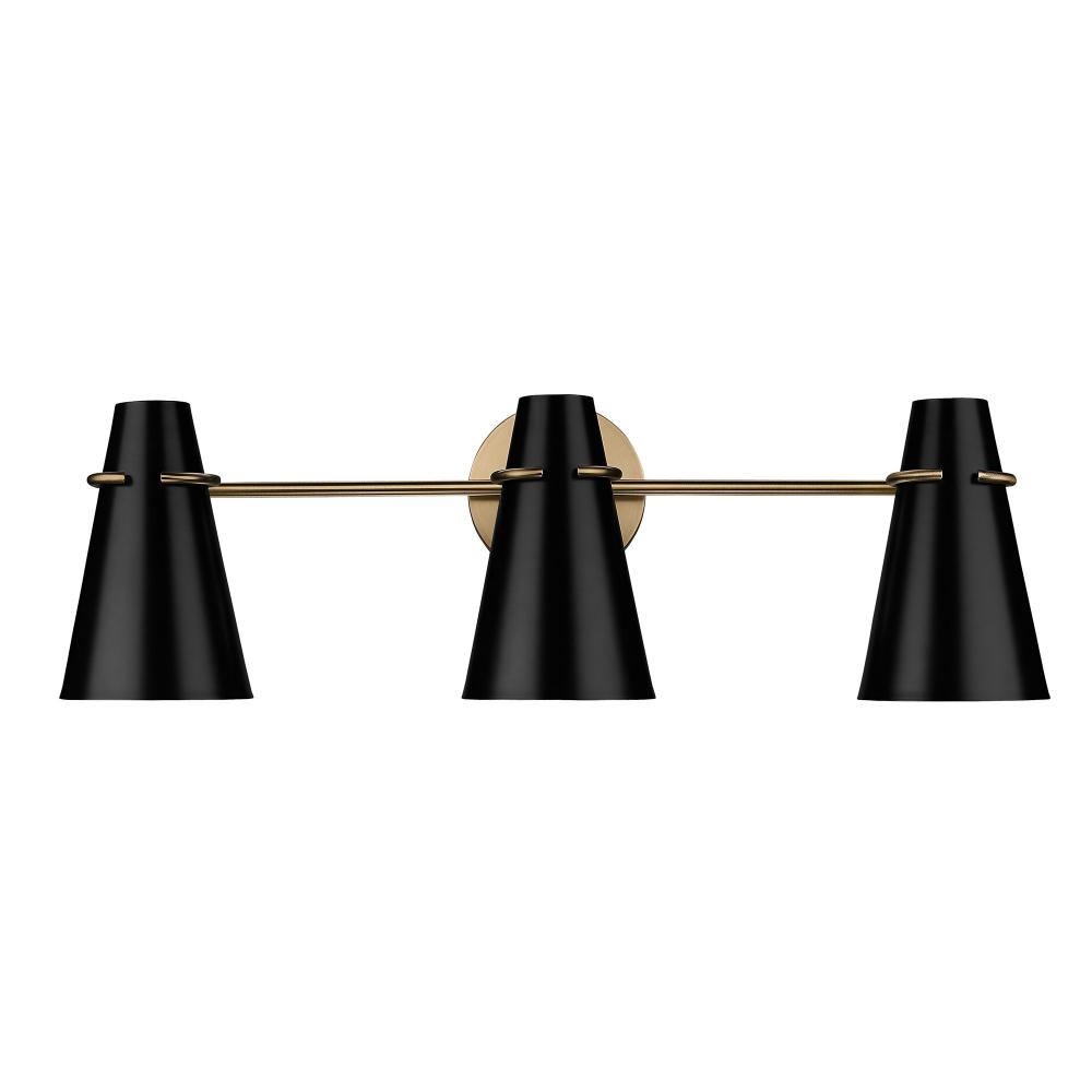 Reeva 3 Light Bath Vanity in Modern Brass with Matte Black Shade