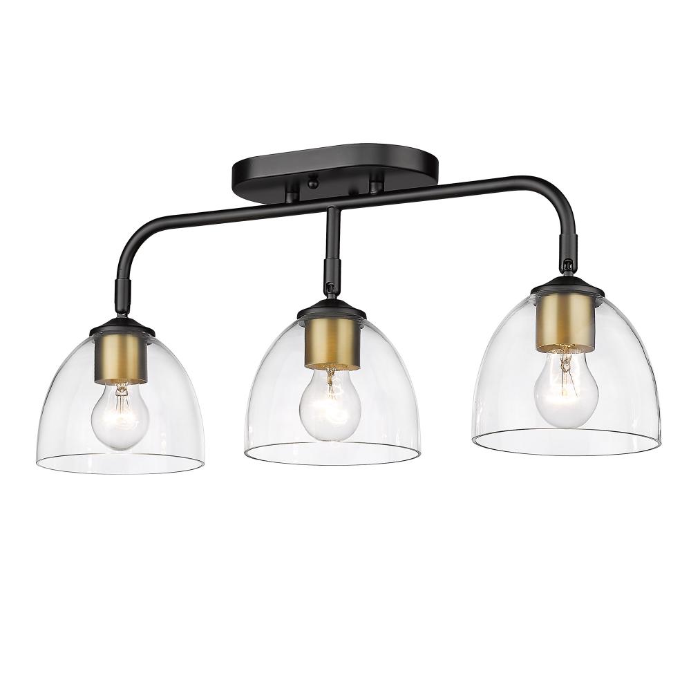 Roxie 3 Light Semi-Flush in Matte Black with Brushed Champagne Bronze Accents and Clear Glass Shade