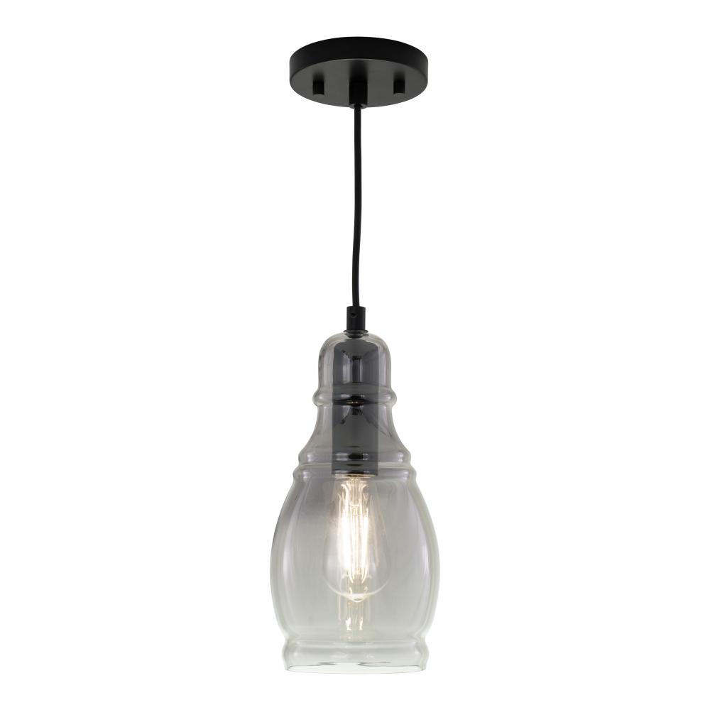 Millie 11.75-in.H Mini Pendant Matte Black with Smoke Glass