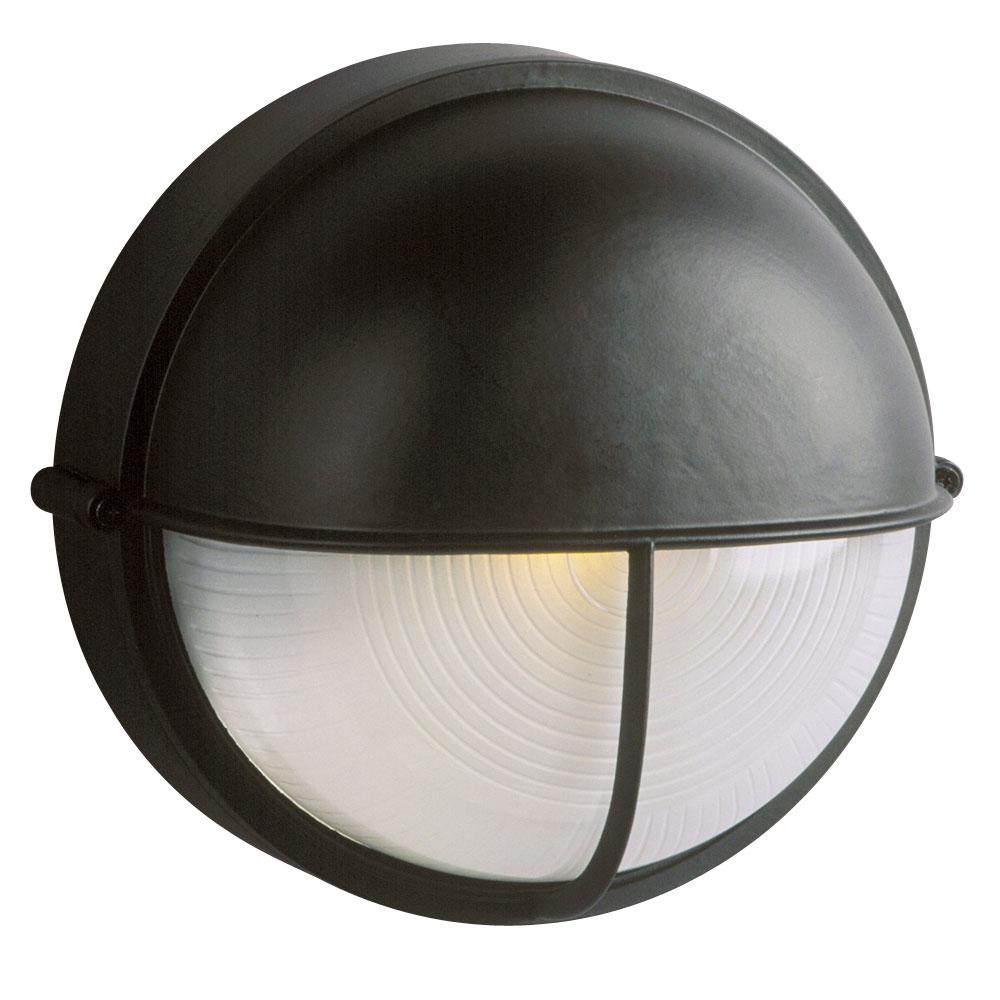 Outdoor Cast Aluminum Wall Mount Marine Light with Hood - in Black finish with Frosted Glass