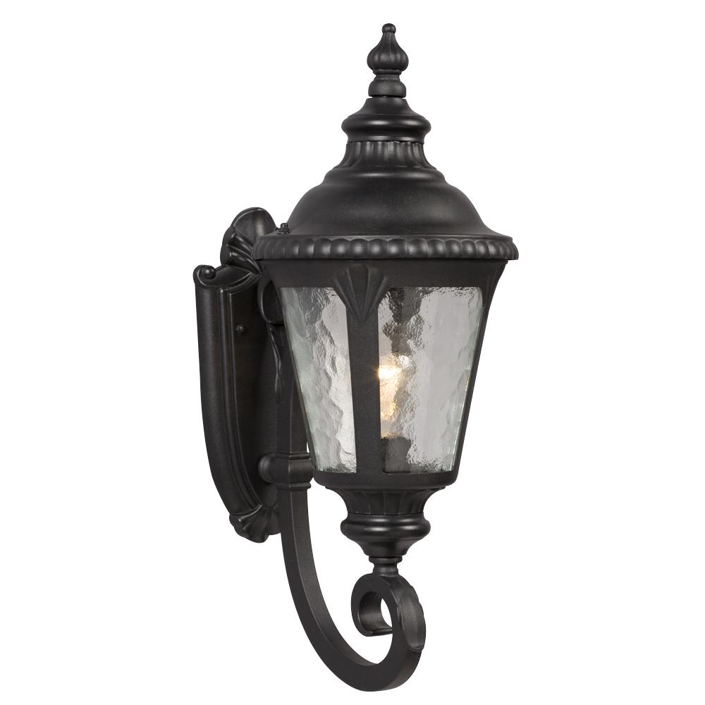 1-Light Outdoor Wall Mount Lantern - Black with Clear Water Glass