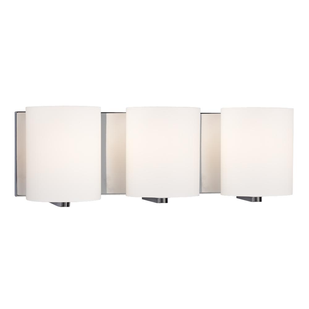 3-Light Vanity Light - Polished Chrome with Satin White Cylinder Glass