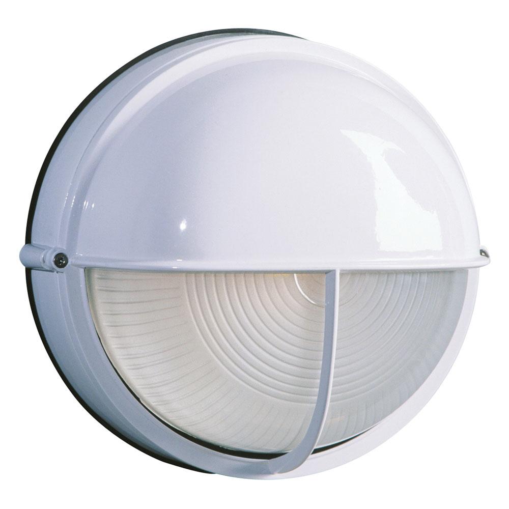 LED Outdoor Cast Aluminum Wall Mount Marine Light with Hood - in White finish with Frosted Glass