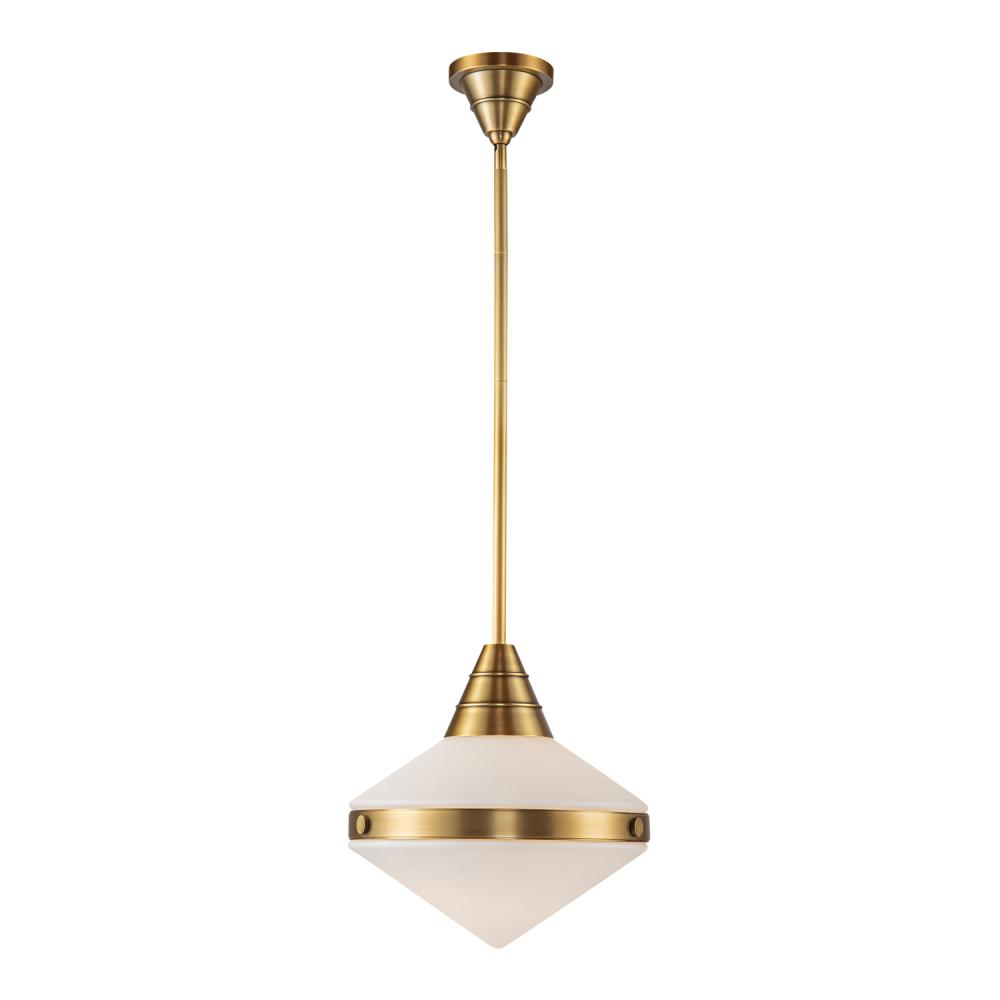 Willard 14-in Vintage Brass/Opal Matte Glass 1 Light Pendant