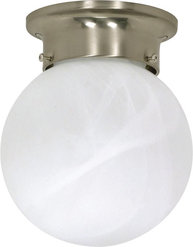 1 Light - 6" Flush with Alabaster Glass - Brushed Nickel Finish