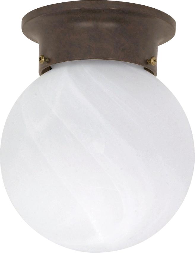 1 Light - 6" Flush with Alabaster Glass - Old Bronze Finish