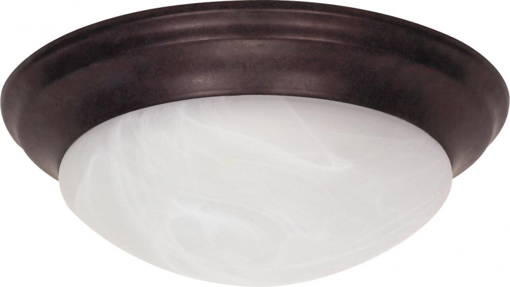 2 Light - 14" Flush with Alabaster Glass - Old Bronze Finish