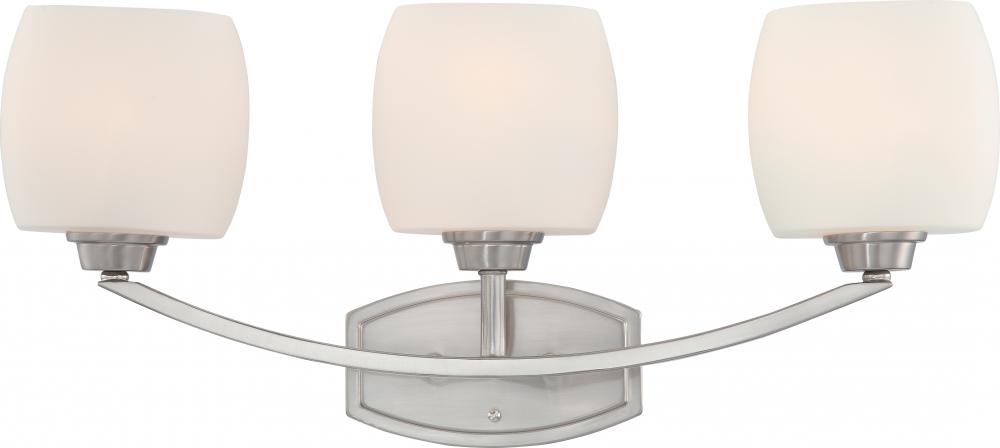 Helium - 3 Light Vanity with Satin White Glass - Brushed Nickel Finish