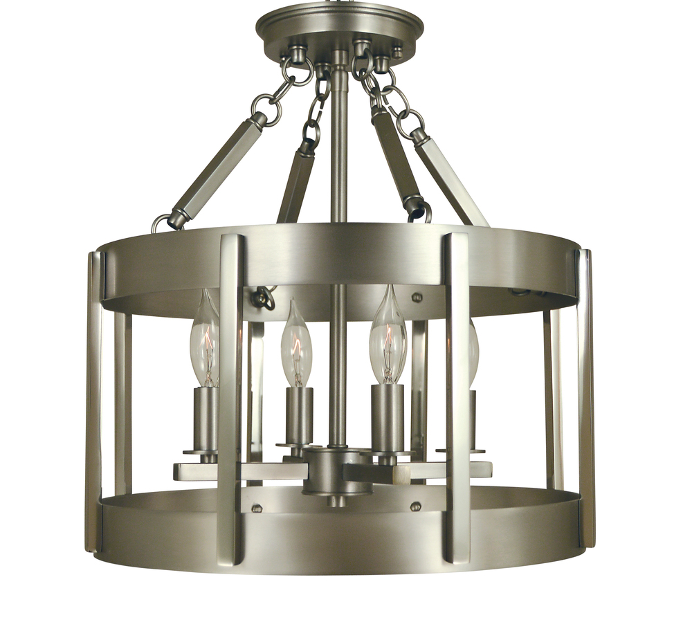 4-Light Polished Nickel/Matte Black Pantheon Semiflush