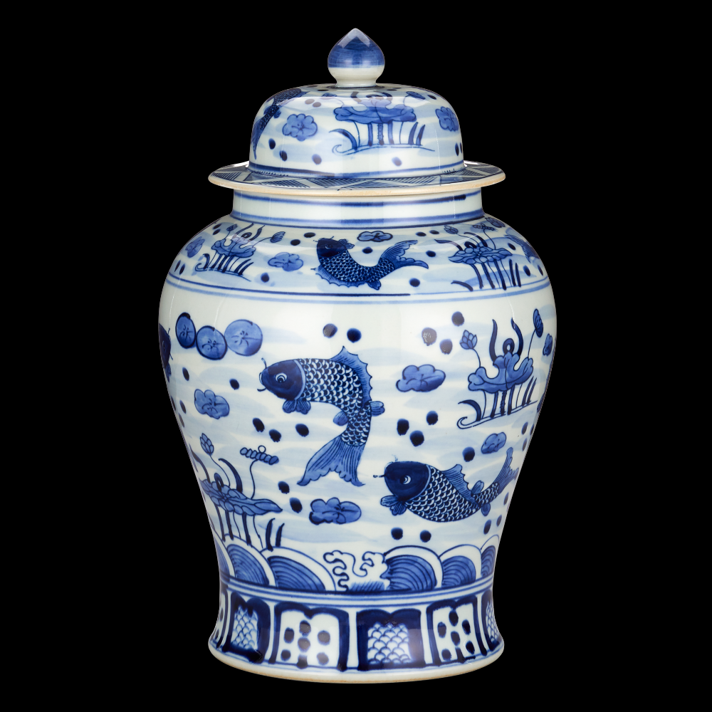 South Sea Blue & White Medium Temple Jar